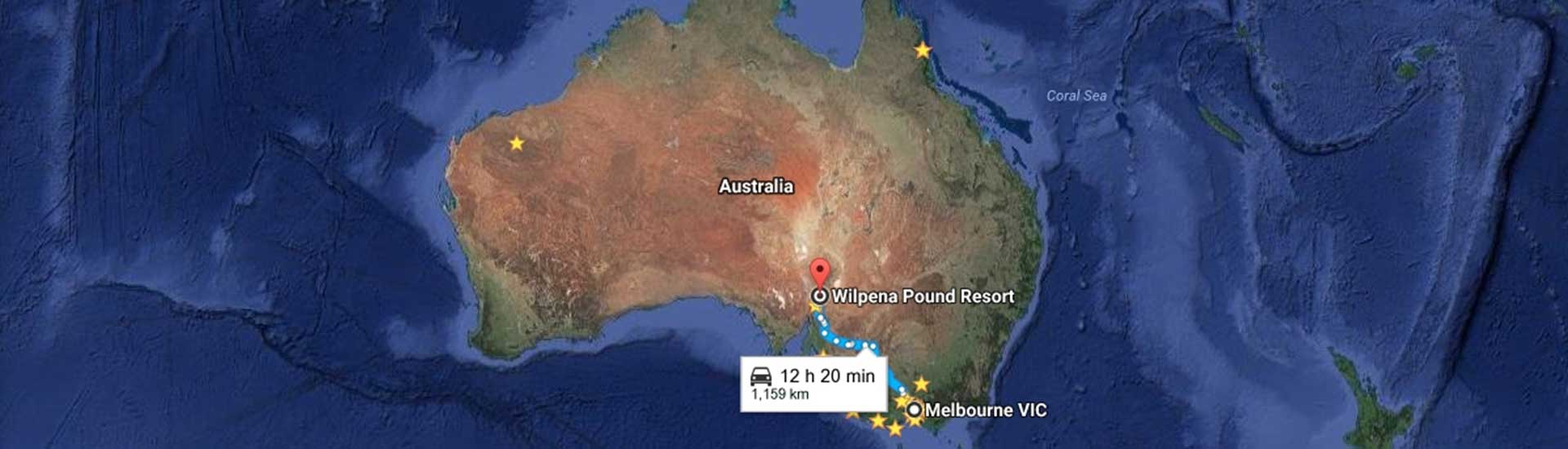Melbourne to Wilpena Pound Map